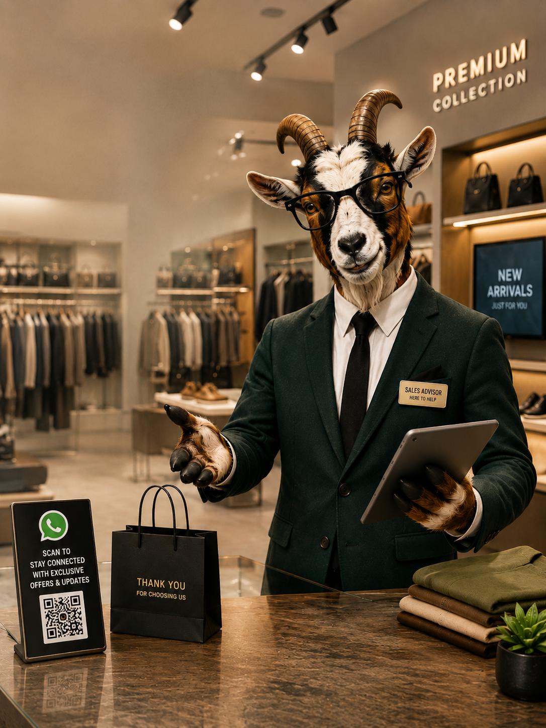 Sales advisor goat with QR code